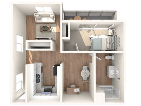 Floor plan for 1 bed, 1 bath, 1000 sqft